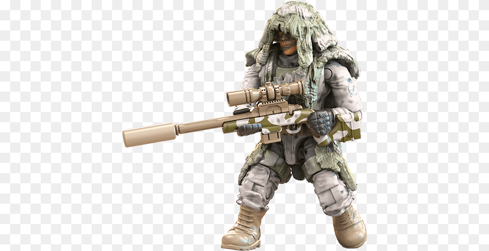 Arctic Sniper Mega Construx Call Of Duty Sniper, Person, Gun, Weapon, Firearm Png Image
