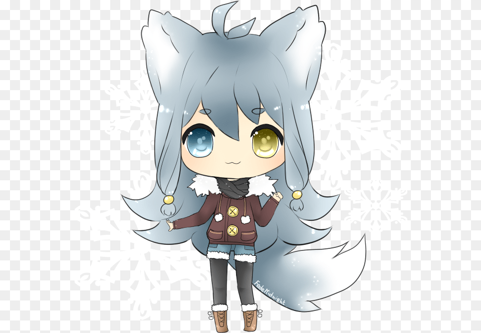 Arctic Wolf Clipart Female Cute Chibi Anime Girl, Book, Comics, Publication, Head Free Png