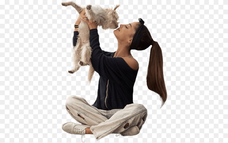 Ariana Grande Cuddling With A Cat Sitting, Person, Face, Head, Portrait Png Image