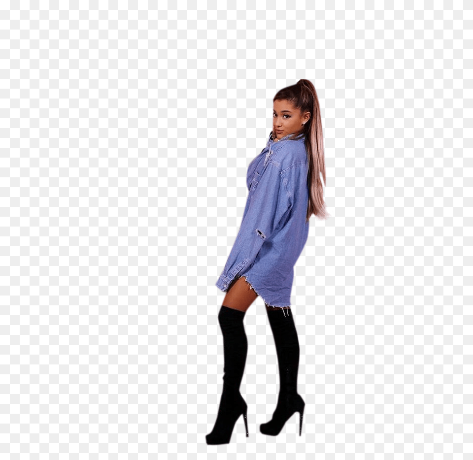 Ariana Grande In Blue Pullover And Black Stockings Image, Clothing, Footwear, High Heel, Shoe Free Png