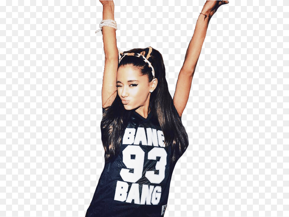 Ariana Grande In Cat Ears Ariana Grande Black Shirt, Clothing, T-shirt, Teen, Portrait Free Transparent Png