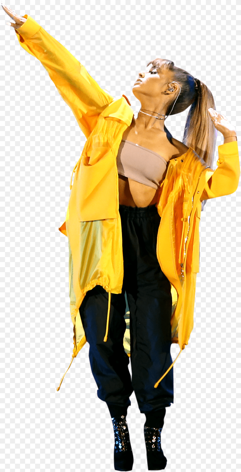 Ariana Grande In Yellow Dress On Stage Aquaman, Person, Clothing, Coat, Dancing Png