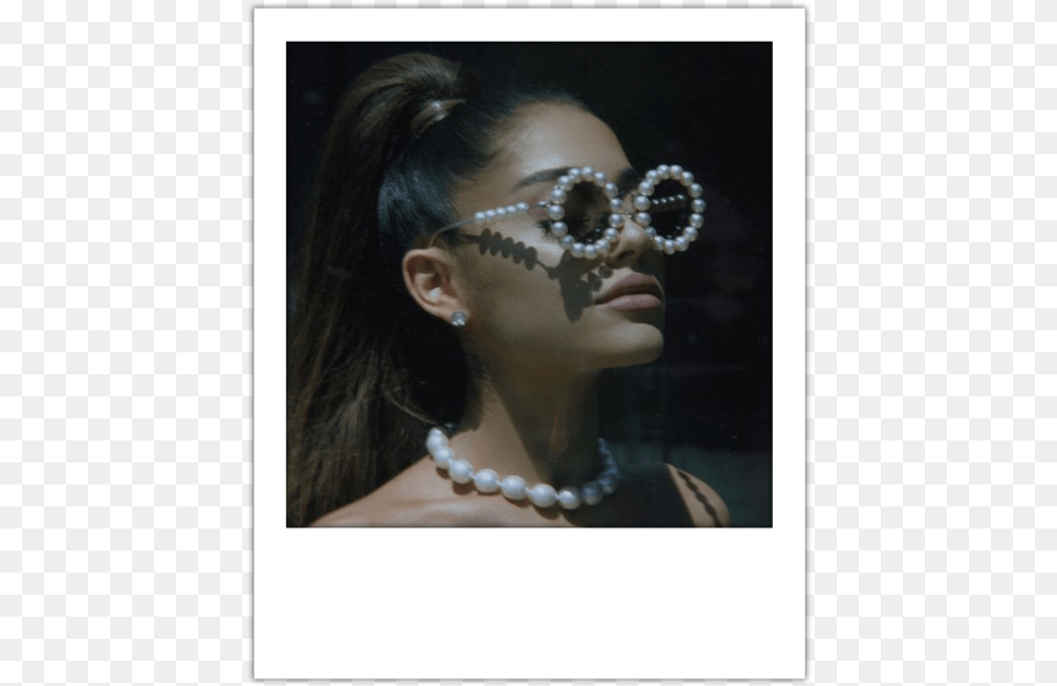 Ariana Grande White Tumblr Polaroid Square Photo Ariana Grande Pearl Sunglasses, Accessories, Person, Woman, Female Free Transparent Png