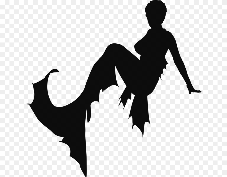 Ariel Mermaid Silhouette Drawing Siren, Gray Png Image