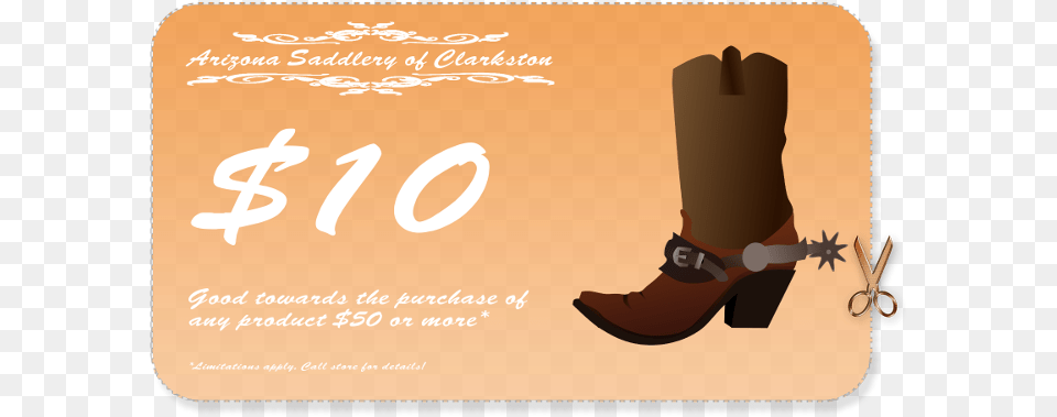 Arizona Saddlery 10 Coupon Cowboy Boot Clip Art, Scissors, Person, Clothing, Footwear Png
