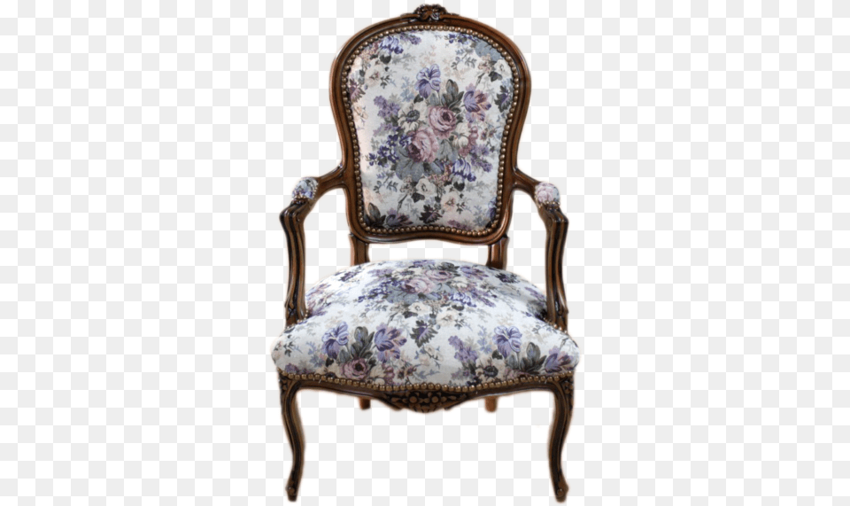 Armchair Of Louis Xv Brown Frame Vintage Flowers Fabric Decor Clasic Chair, Furniture Png