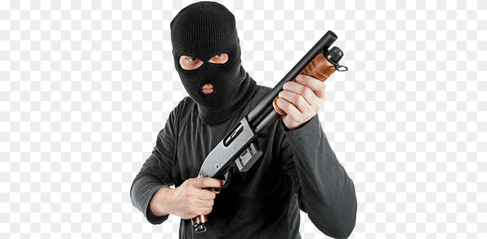 Armed Robber Transparent File Masked Man Pointing Gun Stock, Weapon, Firearm, Shotgun, Rifle Free Png Download