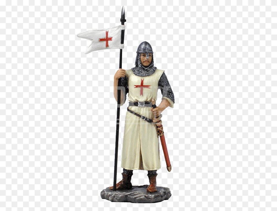 Armored Crusader With Flag In Right Hand Statue, Adult, Person, Woman, Female Png