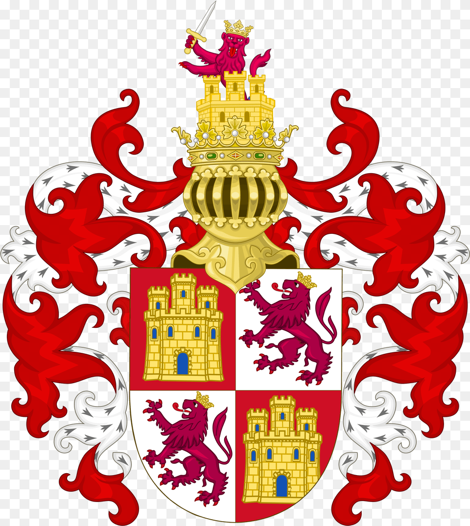 Arms Of The Crown Castile With The Royal Crest Castile And Leon Coat Of Arms, Emblem, Symbol, Baby, Person Free Png