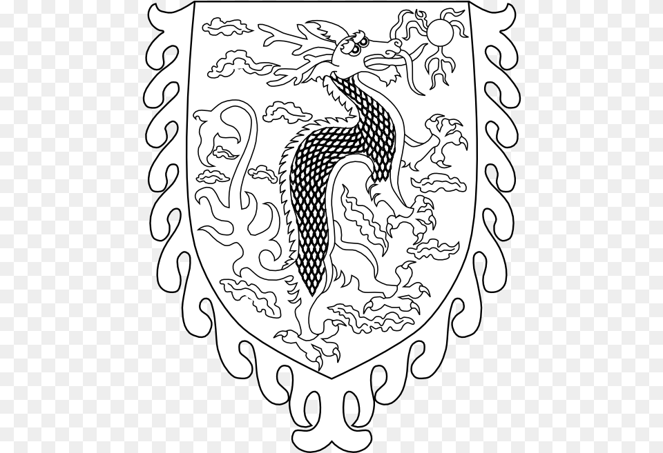 Arms Of The Qing Dynasty Black White Line Art 555px Coloring Book, Pattern, Face, Head, Person Free Png Download