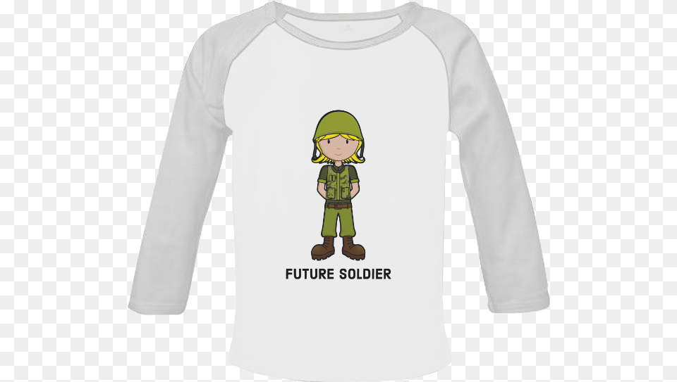 Army Girl Illustration Baby Organic Long Sleeve Shirt Army Girl Cartoon, Clothing, Long Sleeve, T-shirt, Person Png