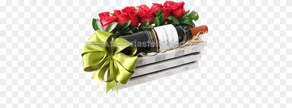 Arreglo Con 12 Rosas Rojas Y Vino Arreglos Con Flores Y Vino, Rose, Flower, Flower Arrangement, Flower Bouquet Free Png Download