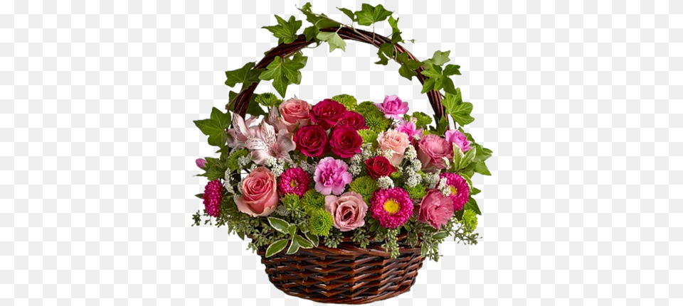 Arreglo De Canasta De Flores Con, Rose, Plant, Flower Bouquet, Flower Arrangement Free Png