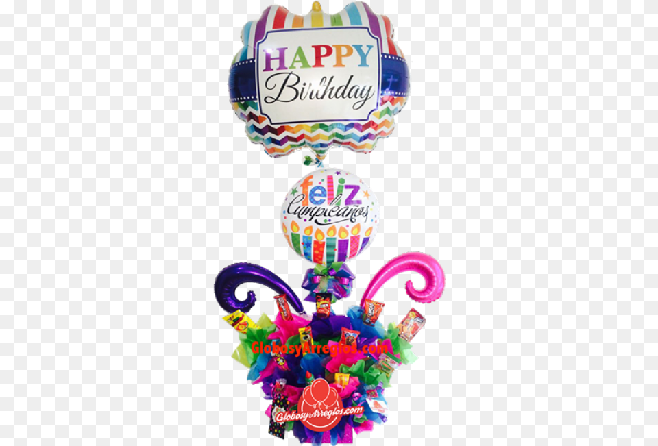 Arreglo De Globos Con Dulces Cumplea Os Globo Enorme Birthday Bright Napkins 2ply Paper 16pk Pack, Balloon, Birthday Cake, Cake, Cream Png Image