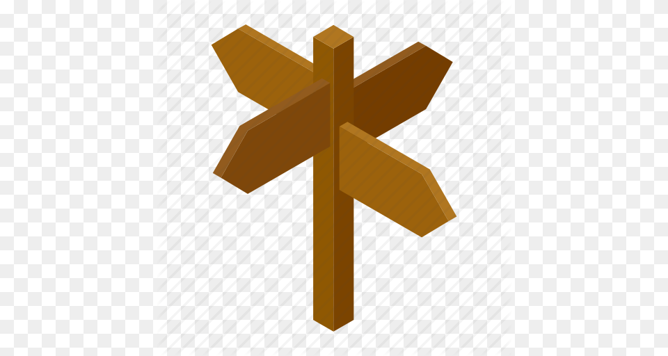 Arrow Blank Isometric Post Road Signpost Street Icon, Cross, Symbol, Wood Png Image