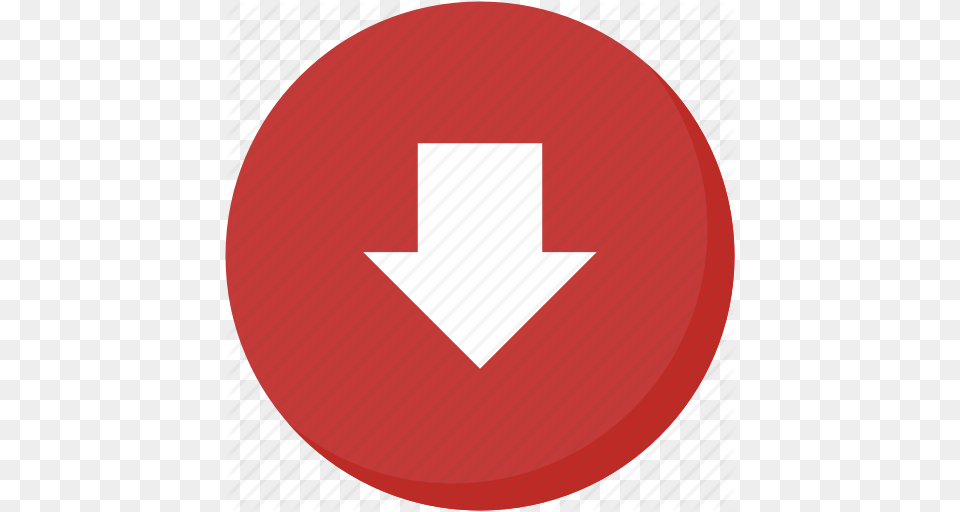 Arrow Circle Direction Down Download Navigation Red Icon, Sign, Symbol, Road Sign, Ping Pong Free Png