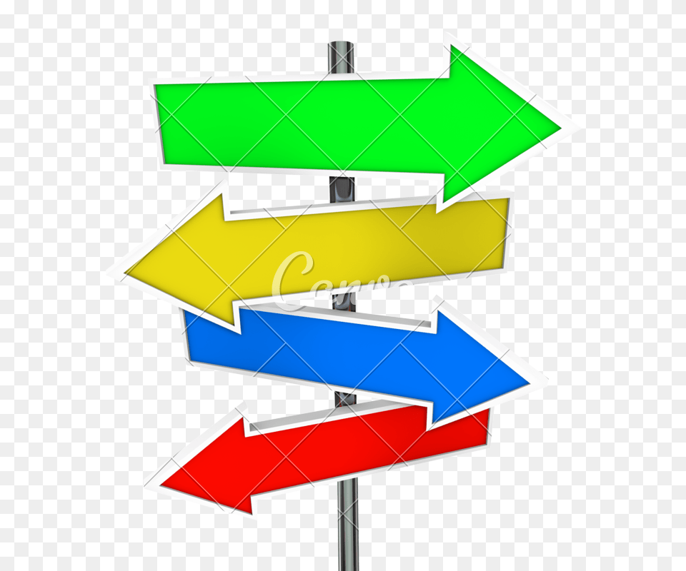 Arrow Direction Signs Four Colorful Guide Post Copyspace Blank, Sign, Symbol, Mailbox, Road Sign Png Image
