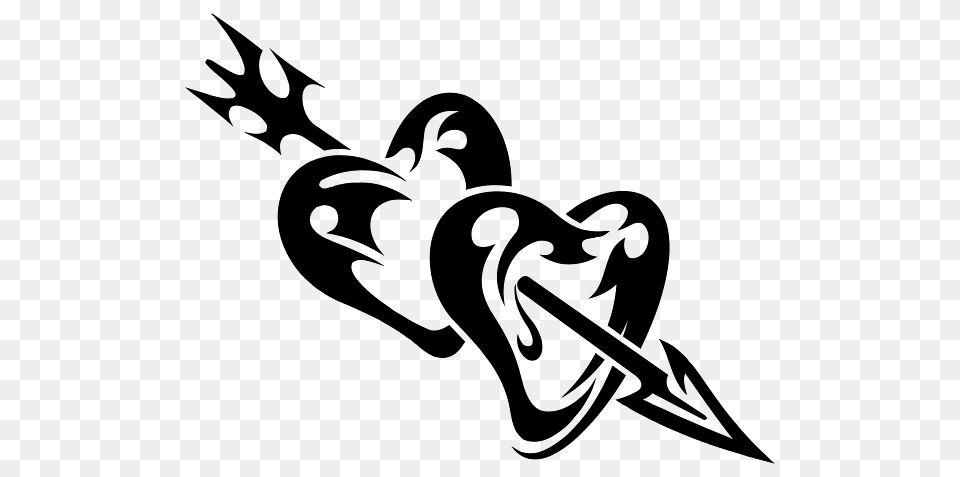 Arrow Piercing Two Hearts Tattoo, Stencil, Weapon, Animal, Fish Free Transparent Png