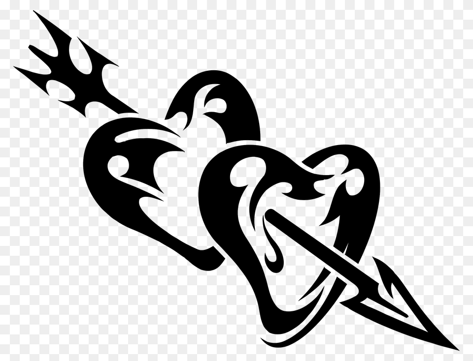 Arrow Piercing Two Tribal Hearts Clipart, Stencil, Weapon, Animal, Kangaroo Free Png