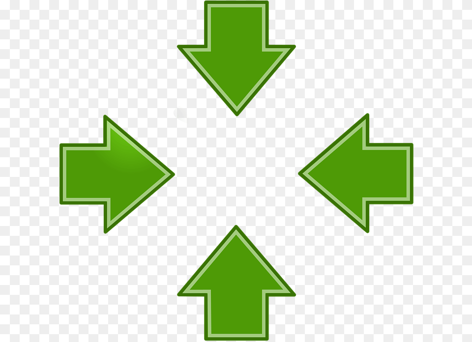 Arrows Green Left Right Up Down Pointing Icon 4 Arrows Pointing Inwards Logo, Symbol, Recycling Symbol, Cross Png Image