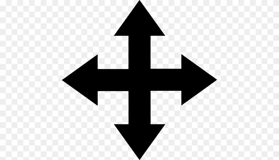 Arrows Pointing Four Ways, Gray Free Transparent Png