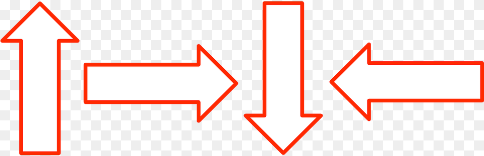 Arrows Red Left Right Up Down Sign, Symbol, Text Free Png