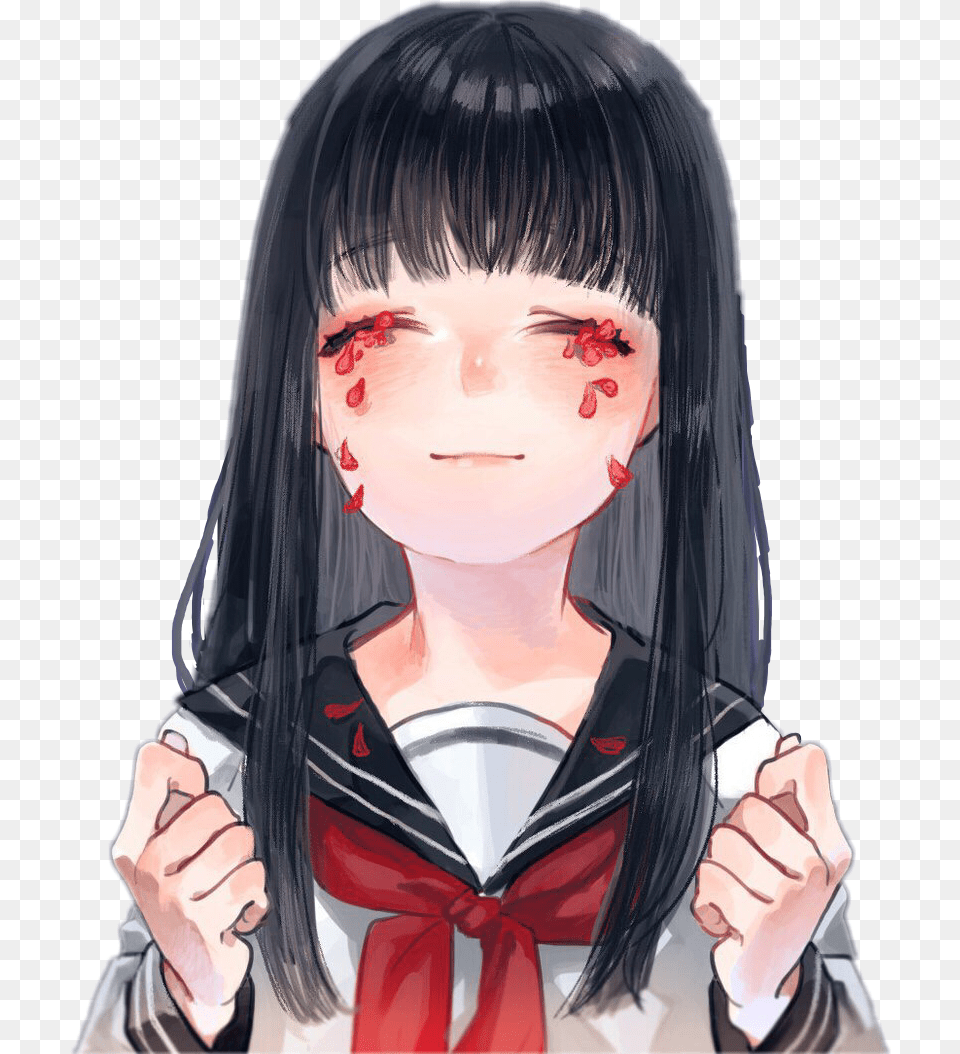 Art Anime Animegirl Cry School Schoolgirl Black Anime Girl Crying, Adult, Publication, Person, Female Free Png