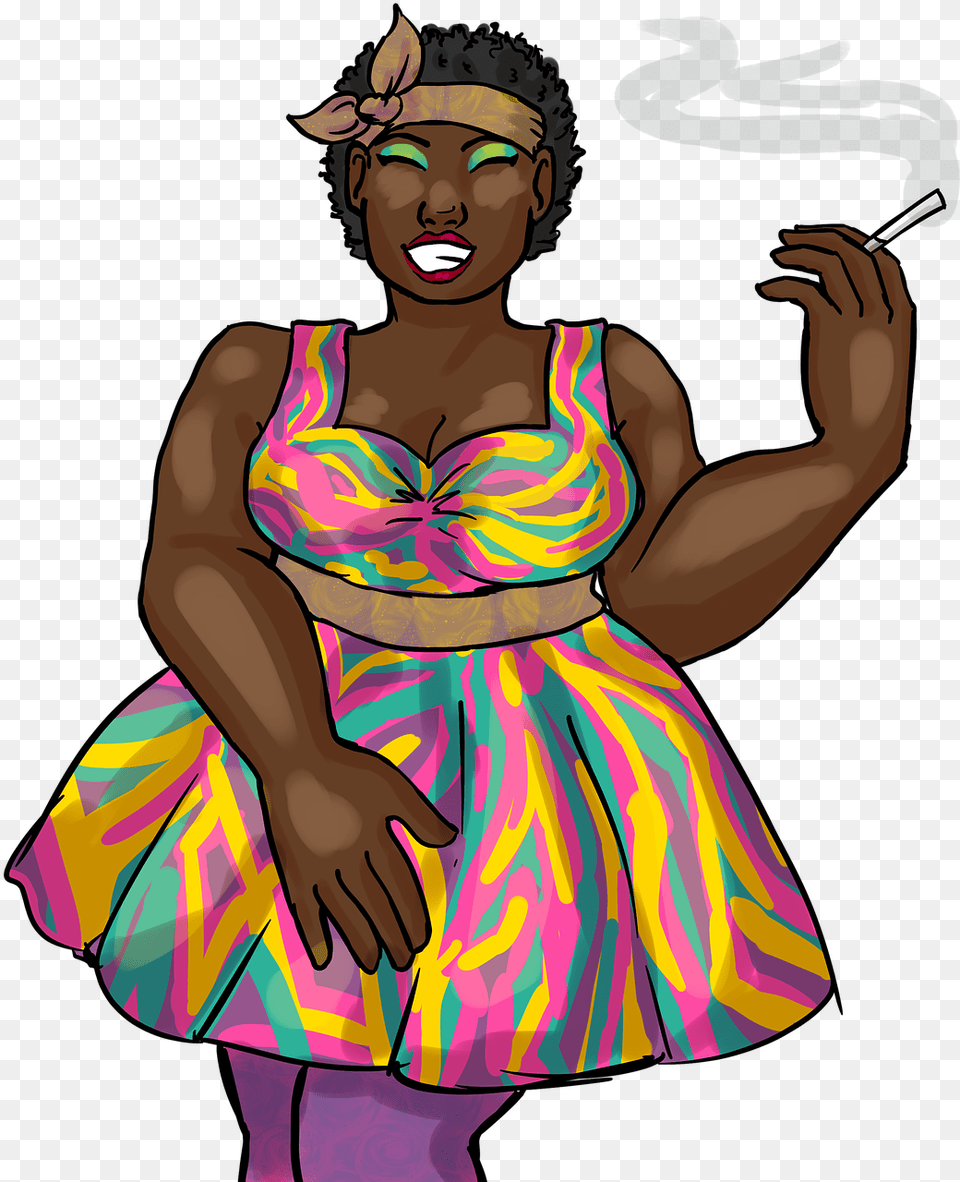 Art Black Woman Black Lady 50s Dress Black Girl Cartoon, Adult, Person, Female, Face Free Transparent Png