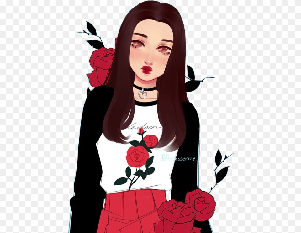 Art By Girl In Red Aesthetic, Rose, Plant, Flower, Adult Free Transparent Png