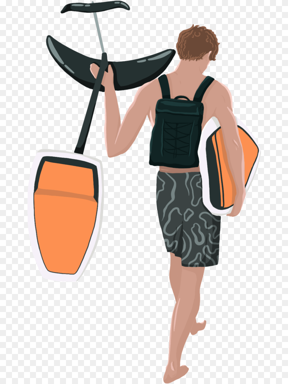 Art By Meganaxo Foil And A Surfboard Two Things Vacation, Shorts, Clothing, Adult, Person Png