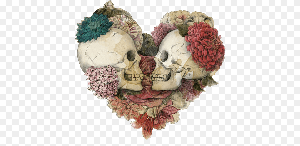 Art Dark Flower Skull Transparent Trans Parent U2022 Two Skulls In A Heart, Painting, Graphics, Pattern Png Image