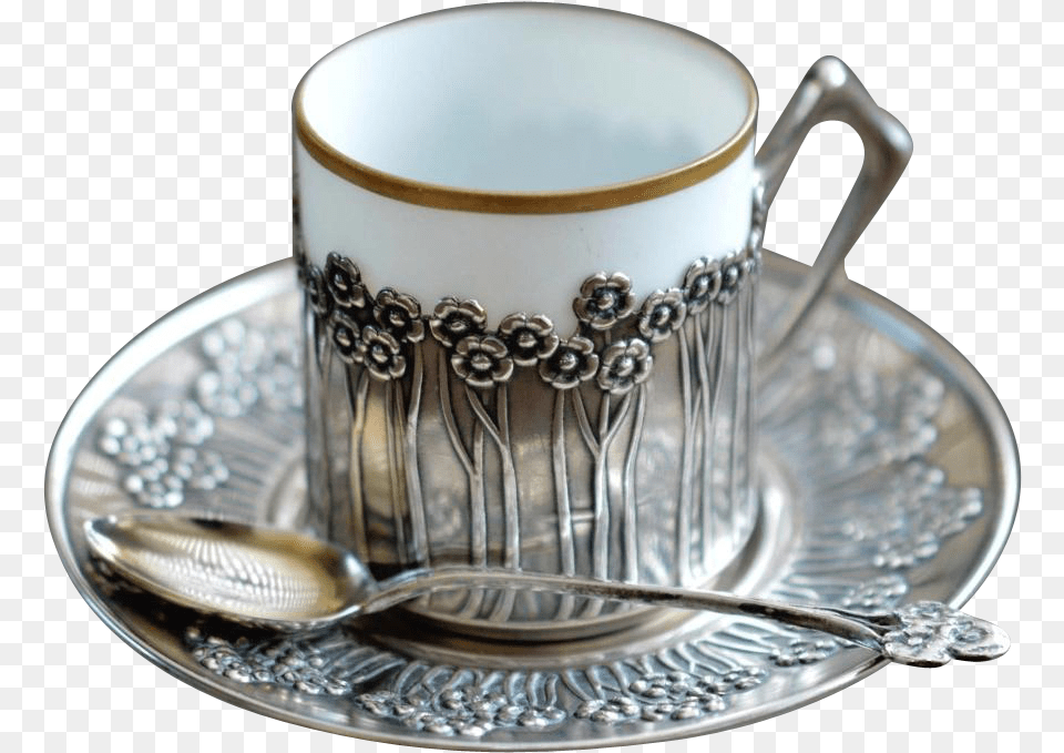 Art Deco Coffee Mugs Art Nouveau Silver Coffee Cup Art Nouveau Tea Cup, Cutlery, Saucer, Spoon, Beverage Png