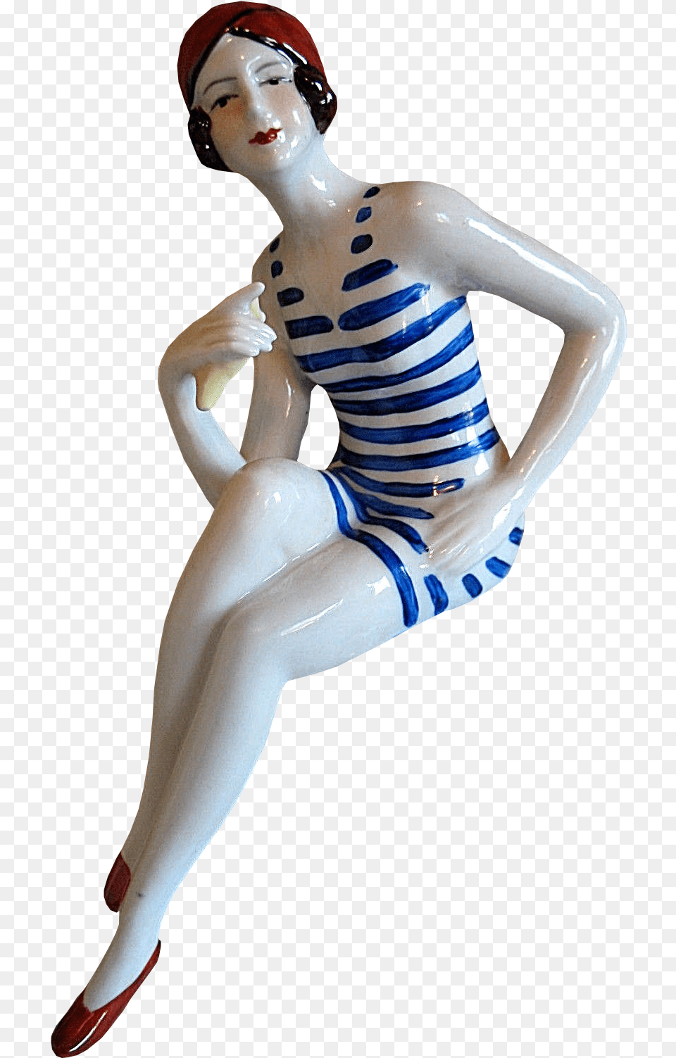 Art Deco French Bathing Belle Sitting Girl, Adult, Female, Figurine, Person Png Image