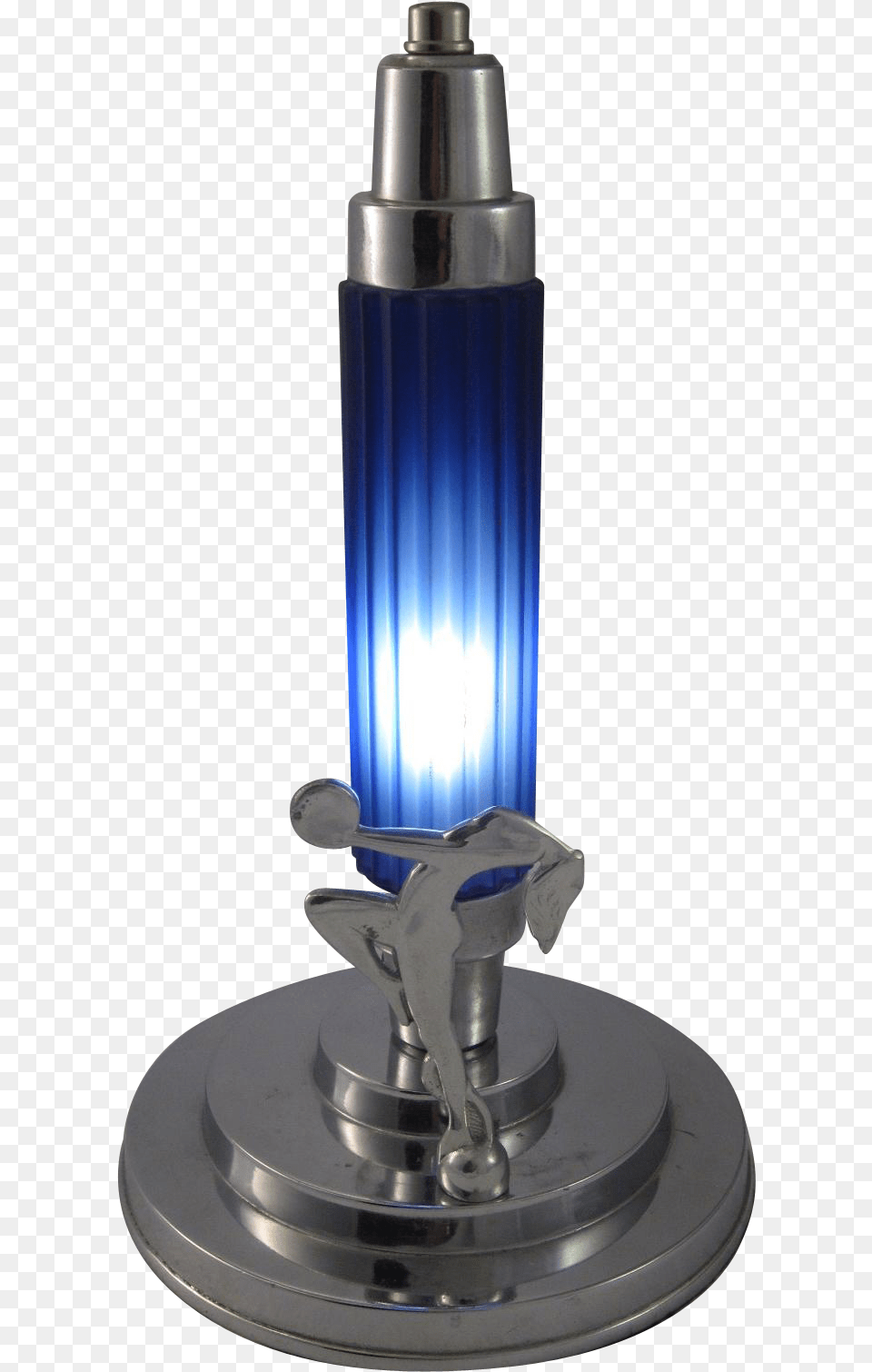 Art Deco Lamp Cobalt Blue Glass Shade Chrome Nude Dancer Bunsen Burner, Sink, Sink Faucet Free Png