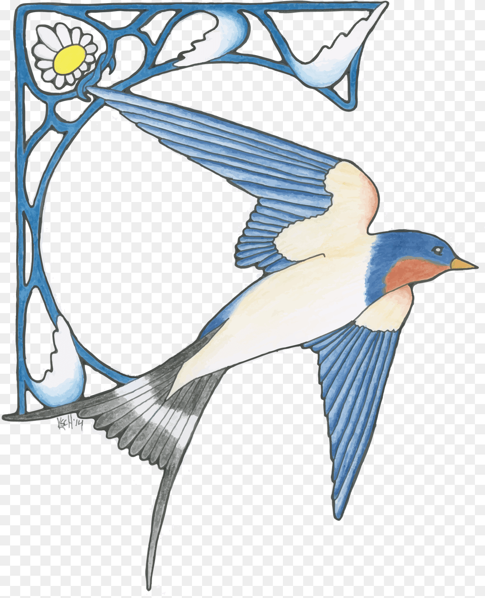 Art Nouveau Animales, Animal, Bird, Swallow, Flying Free Png Download