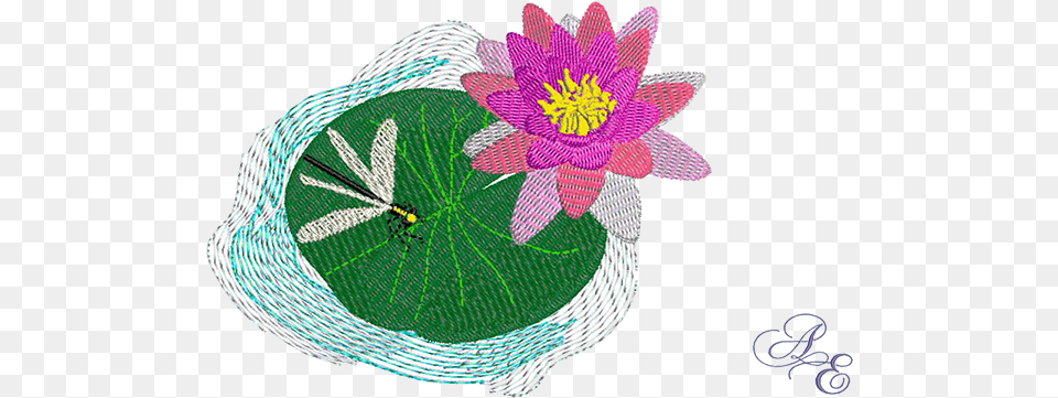 Art Of Embroidery Dragonfly On Water Lily Machine Sacred Lotus, Pattern, Applique, Flower, Plant Free Png
