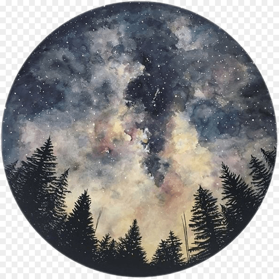 Art Painting Sketchbook Night Night Sky Moon Watercolor, Tree, Plant, Photography, Outdoors Png Image