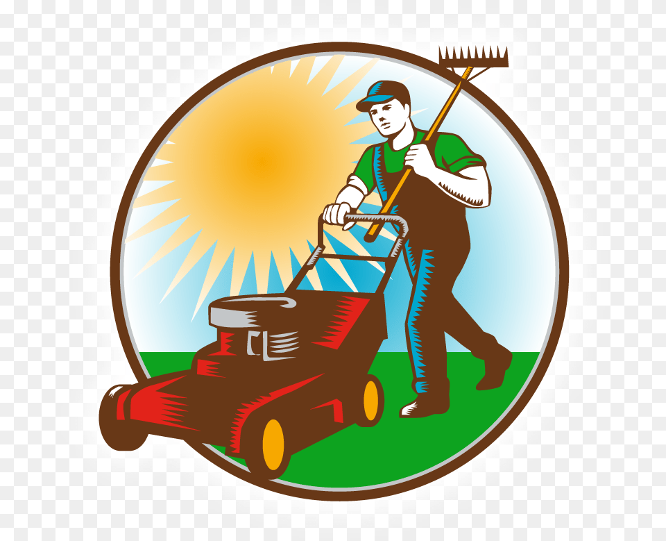 Art S And Son S Lawn Service Man Pushing A Lawnmower, Grass, Plant, Device, Person Free Png