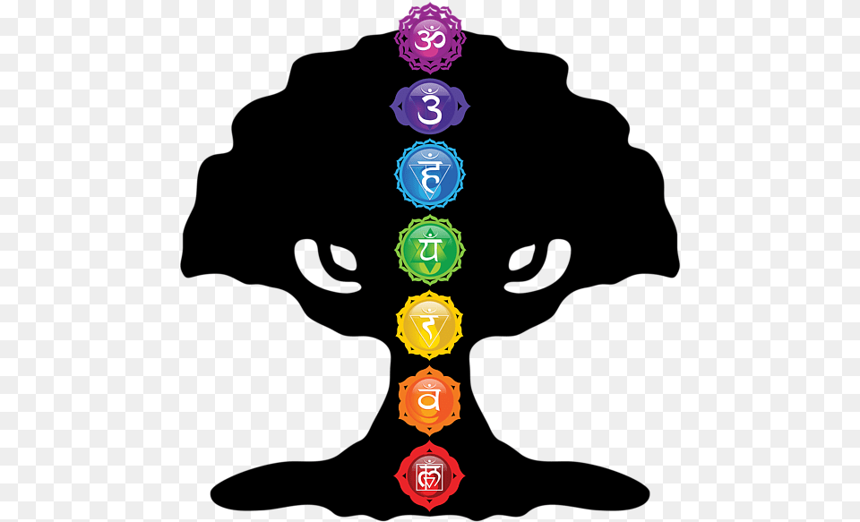 Art Tree Of Life Silhouette With Seven Chakras Tree With 7 Chakras Tree Of Life, Flower, Plant, Rose, Graphics Png Image