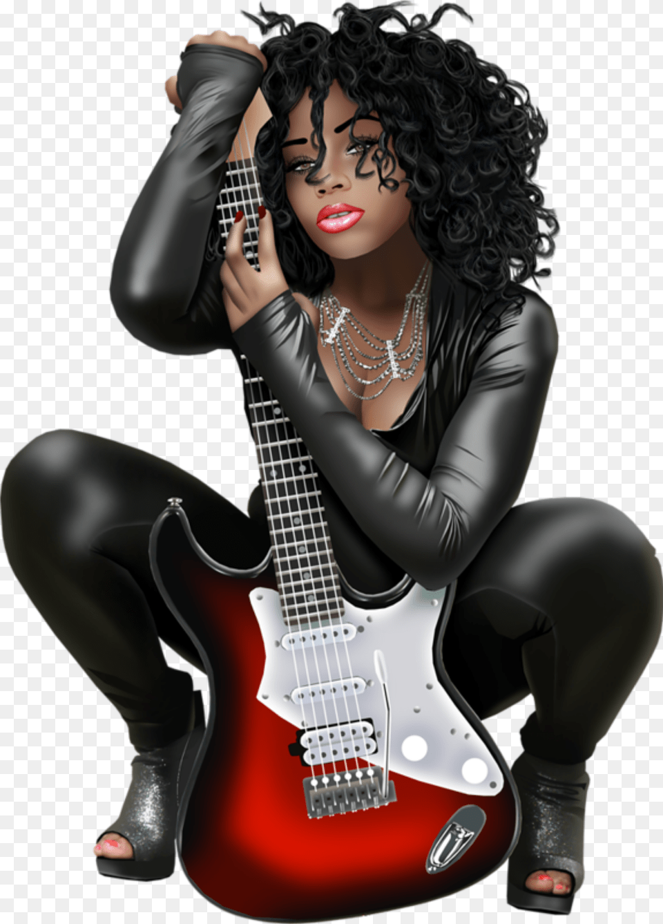 Art Woman Girl Guitar Leather Rocker Stickers, Musical Instrument, Adult, Person, Female Free Png Download