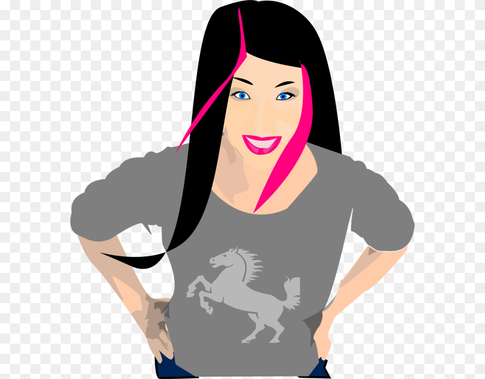 Artblack Hairgirl Black Hair Lady Cartoon, Adult, T-shirt, Person, People Free Png