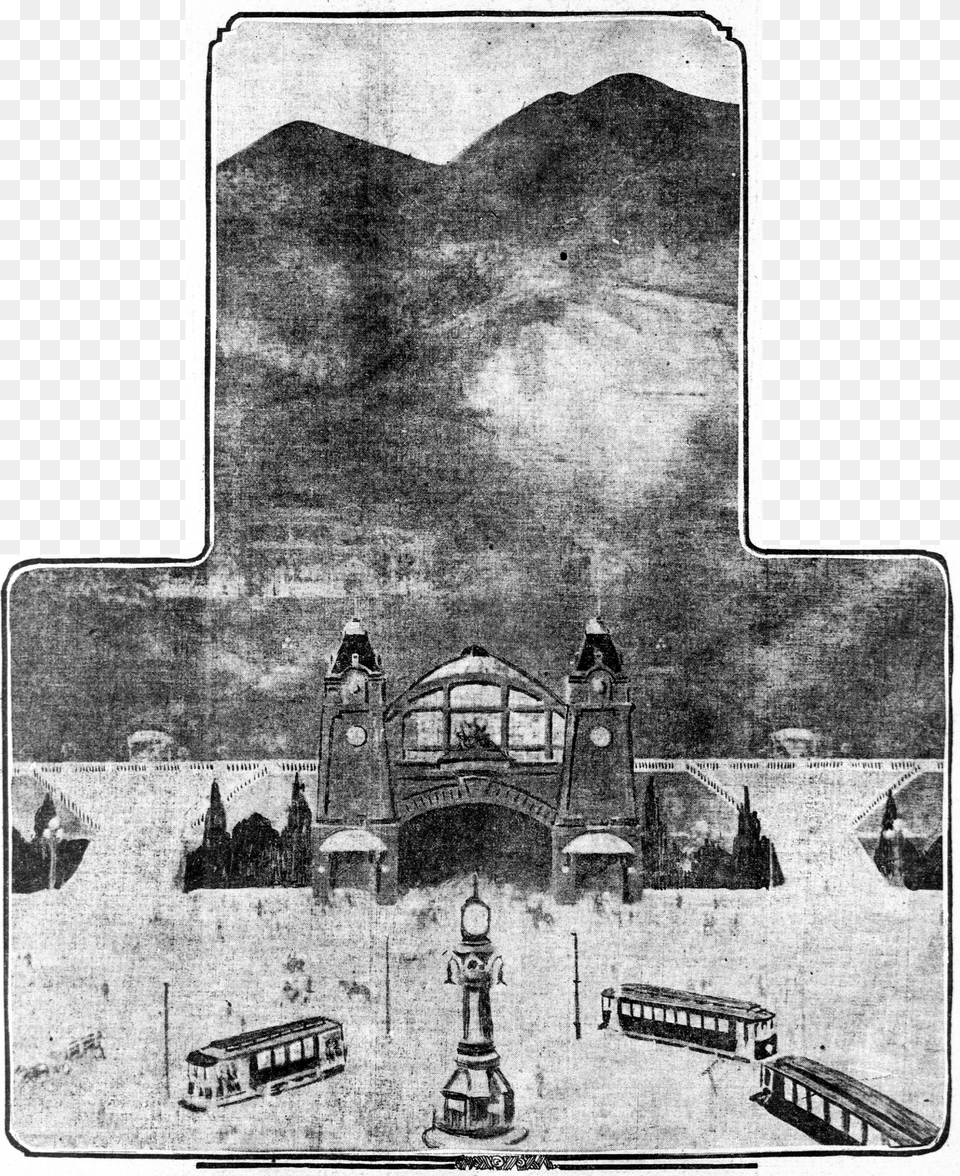 Arthur Scholz Twin Peaks Tunnel Rendering July 1910 Monochrome Png Image