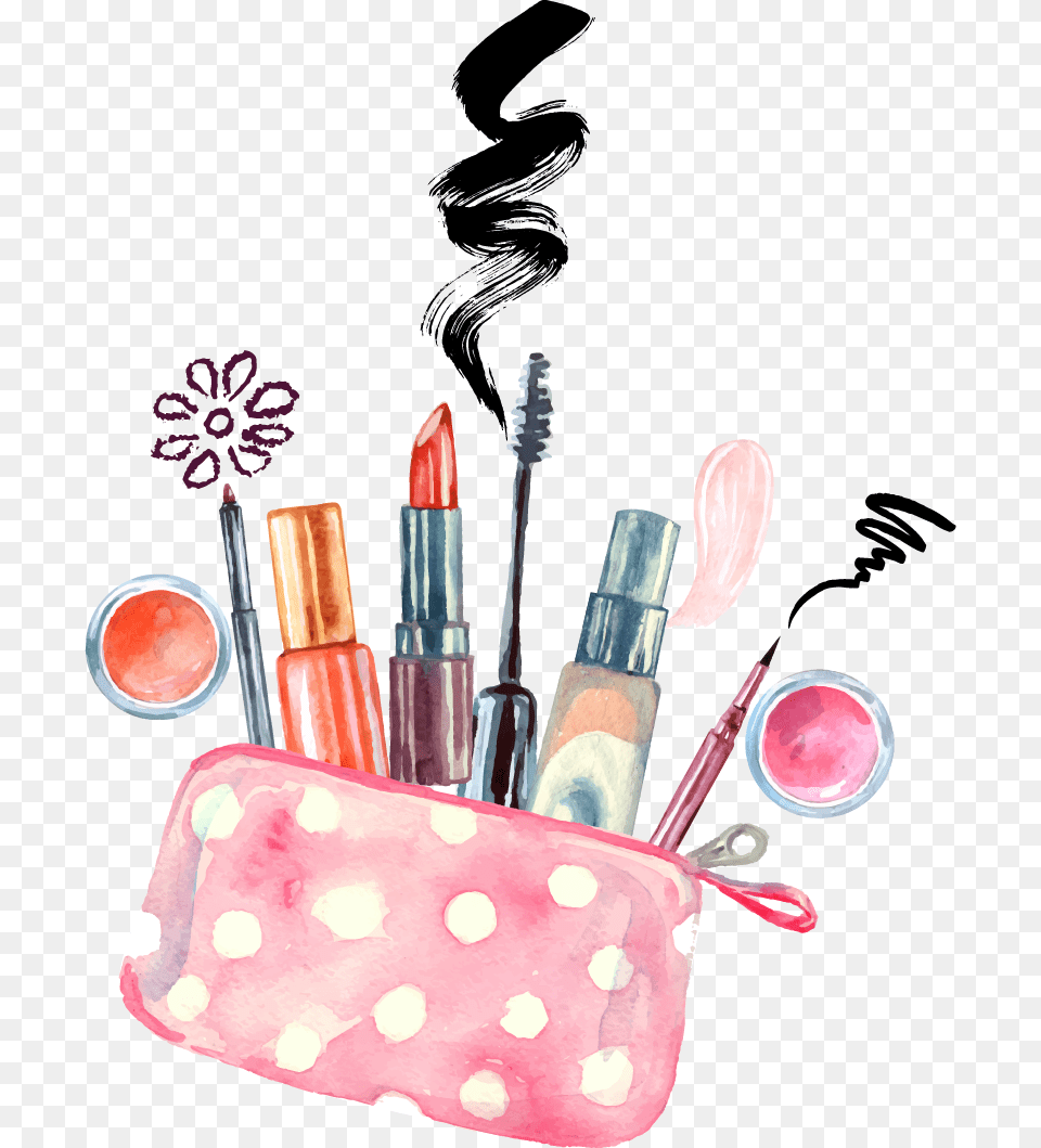 Artist Makeup Watercolor Vector Cosmetics Make Up Painting Makeup, Lipstick, Smoke Pipe Png Image