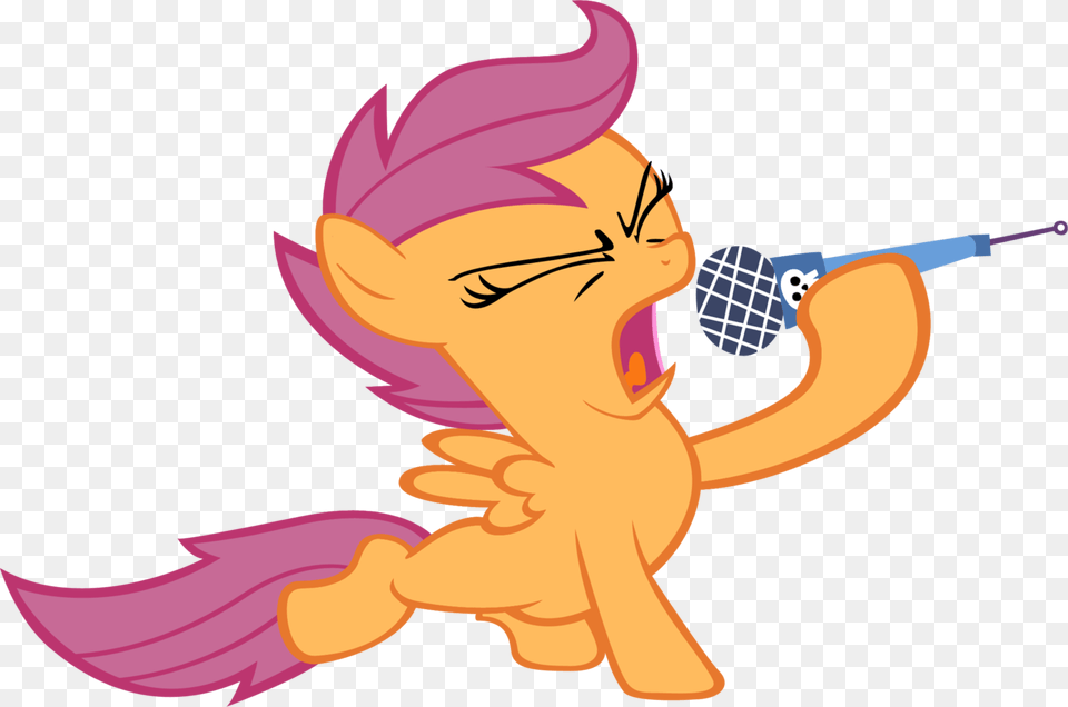 Artist Moongazeponies Eyes Closed Microphone Safe My Little Pony Scootaloo Singing, Electrical Device, Baby, Person, Face Png Image