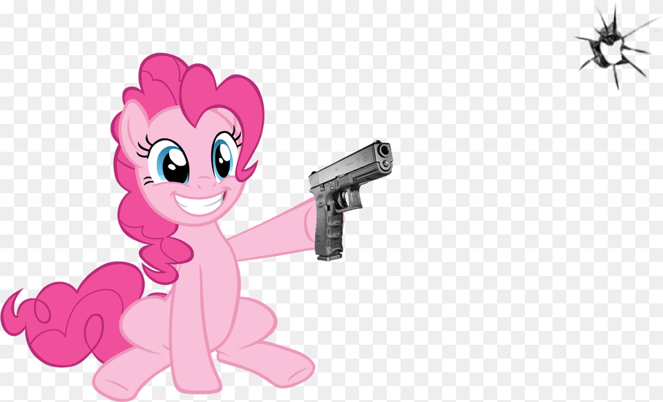 Artist Needed Bullet Hole Earth Pony Female Fourth Pinkie Pie With A Gun, Firearm, Handgun, Weapon, Face Free Png Download