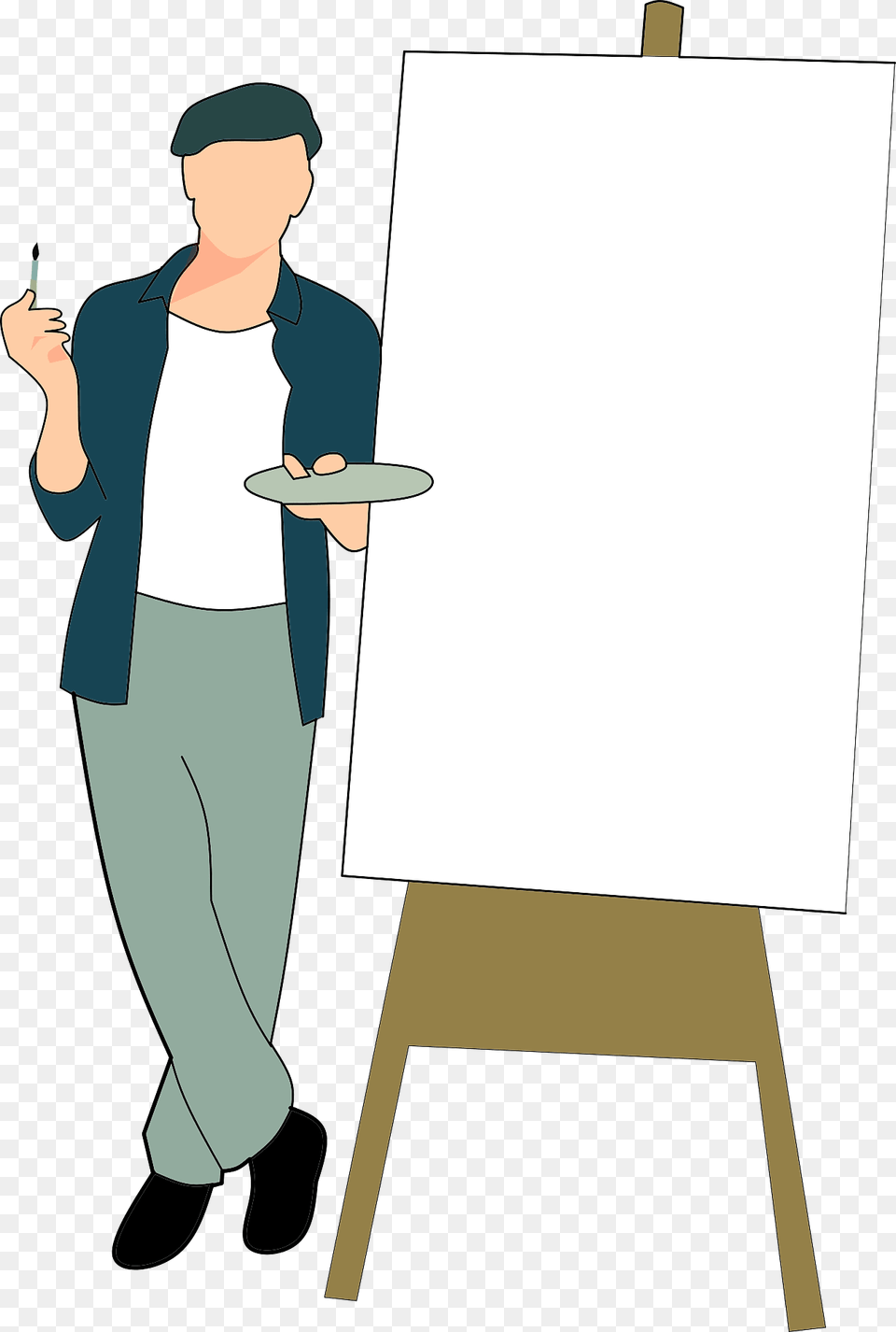 Artist With An Easel Clipart, White Board, Canvas, Person, Man Png