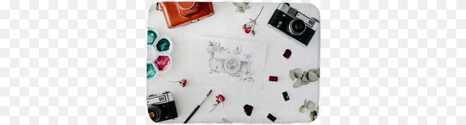 Artist Workspace With Vintage Retro Photo Camera And Camera, Accessories, Anemone, Flower, Plant Free Png Download
