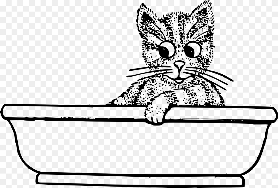 Artmonochrome Photographycarnivoran Cat In The Tub Clipart Black And White, Gray Free Png Download