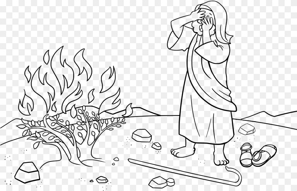 Artmonochromearm Moses And The Burning Bush Coloring Page, Gray Png Image