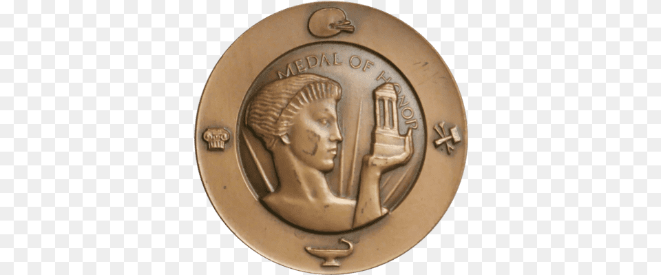 Arts Club Medal Of Honor39 By Karl Gruppe Coin, Bronze, Gold, Person, Face Free Transparent Png
